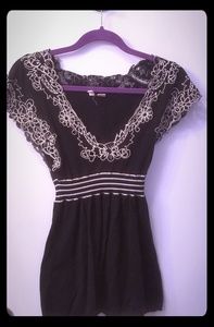 "Moth" brand black top with white embroidery